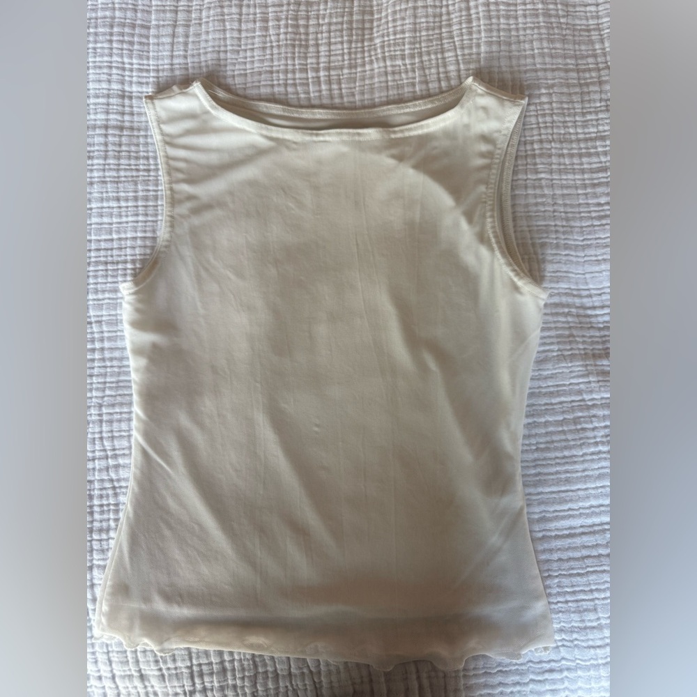 Brandy Melville boatneck mesh overlay lattice edge tank